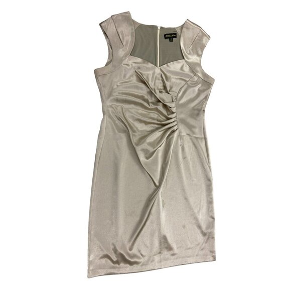 Shelby Nites Cocktail Dress 14 Taupe Satin Sleeveless Sweetheart Neckline - Picture 1 of 6